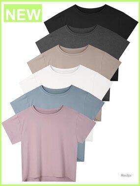 4/6 Pack Women's Crop Top Short Sleeve Athletic Workout Yoga T-Shirts Loose Fit